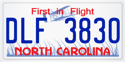 NC license plate DLF3830