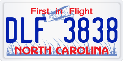 NC license plate DLF3838