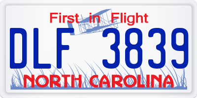NC license plate DLF3839