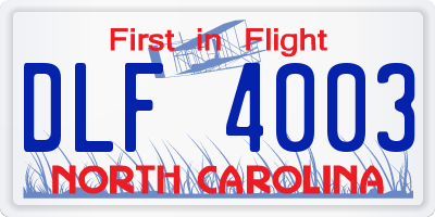 NC license plate DLF4003