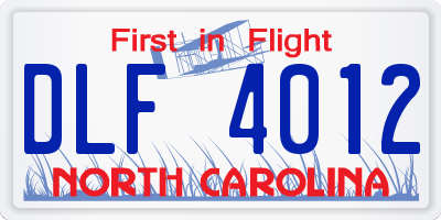NC license plate DLF4012