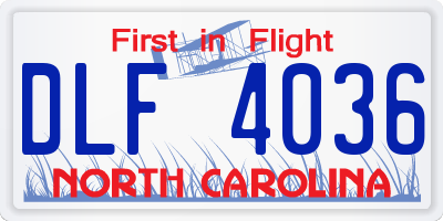 NC license plate DLF4036