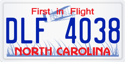 NC license plate DLF4038