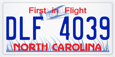 NC license plate DLF4039