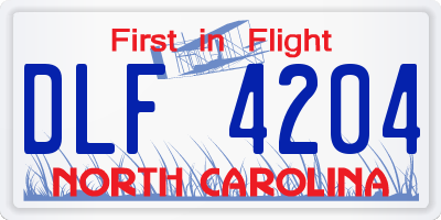 NC license plate DLF4204
