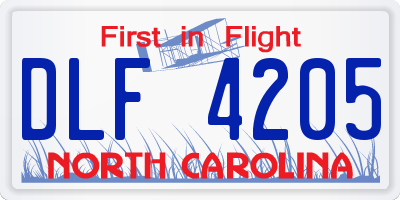 NC license plate DLF4205