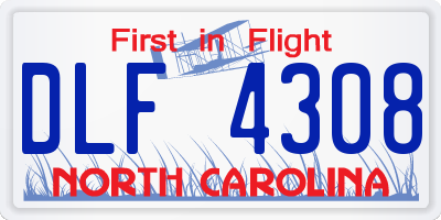 NC license plate DLF4308