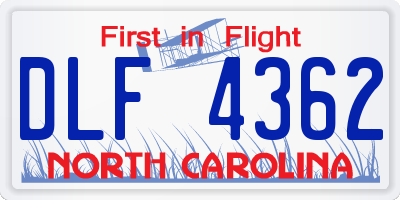 NC license plate DLF4362