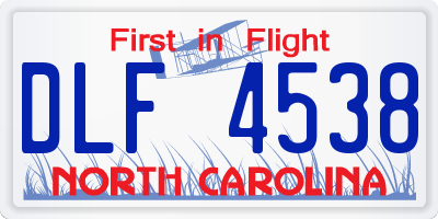 NC license plate DLF4538