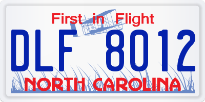 NC license plate DLF8012