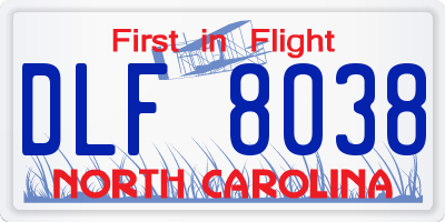 NC license plate DLF8038