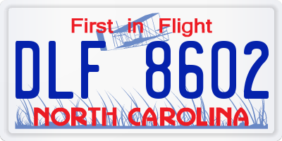 NC license plate DLF8602