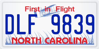 NC license plate DLF9839