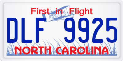NC license plate DLF9925