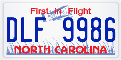 NC license plate DLF9986