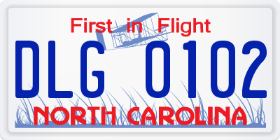 NC license plate DLG0102
