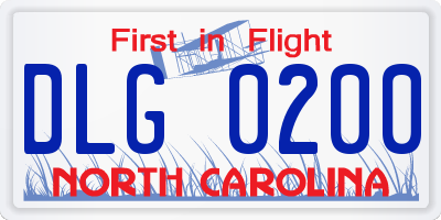 NC license plate DLG0200