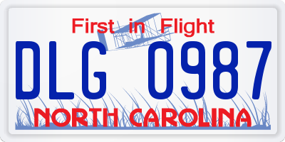 NC license plate DLG0987