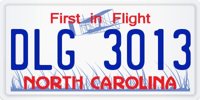 NC license plate DLG3013