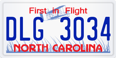 NC license plate DLG3034