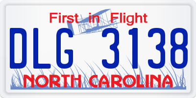 NC license plate DLG3138