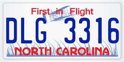 NC license plate DLG3316