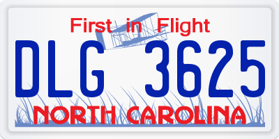 NC license plate DLG3625