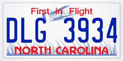 NC license plate DLG3934