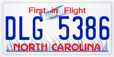 NC license plate DLG5386
