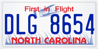 NC license plate DLG8654