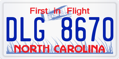 NC license plate DLG8670