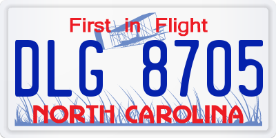 NC license plate DLG8705