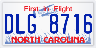 NC license plate DLG8716
