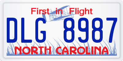 NC license plate DLG8987