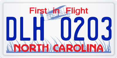 NC license plate DLH0203