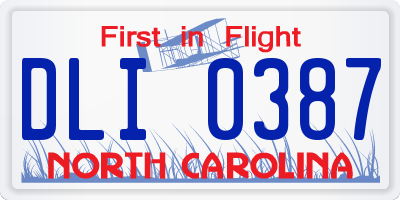 NC license plate DLI0387