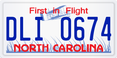 NC license plate DLI0674