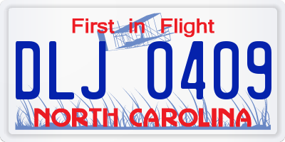 NC license plate DLJ0409