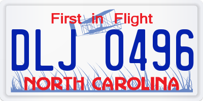 NC license plate DLJ0496