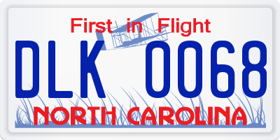 NC license plate DLK0068