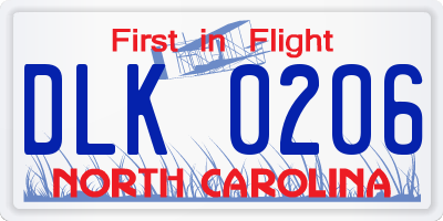 NC license plate DLK0206