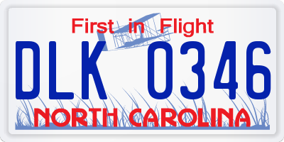 NC license plate DLK0346