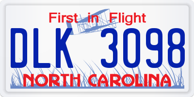 NC license plate DLK3098