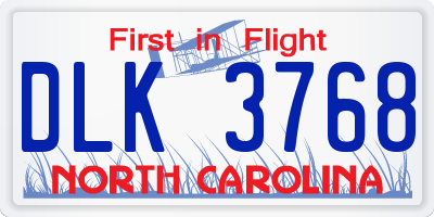 NC license plate DLK3768
