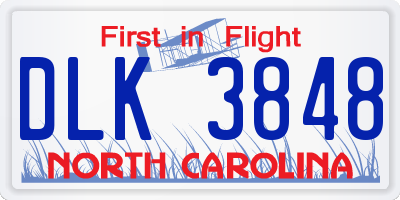 NC license plate DLK3848