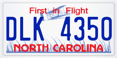 NC license plate DLK4350