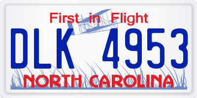 NC license plate DLK4953