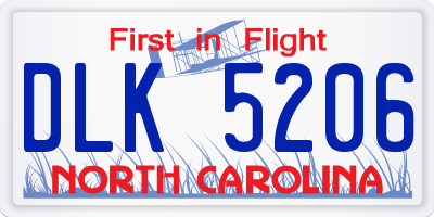 NC license plate DLK5206
