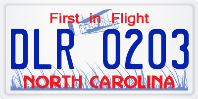 NC license plate DLR0203