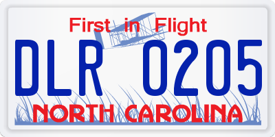 NC license plate DLR0205